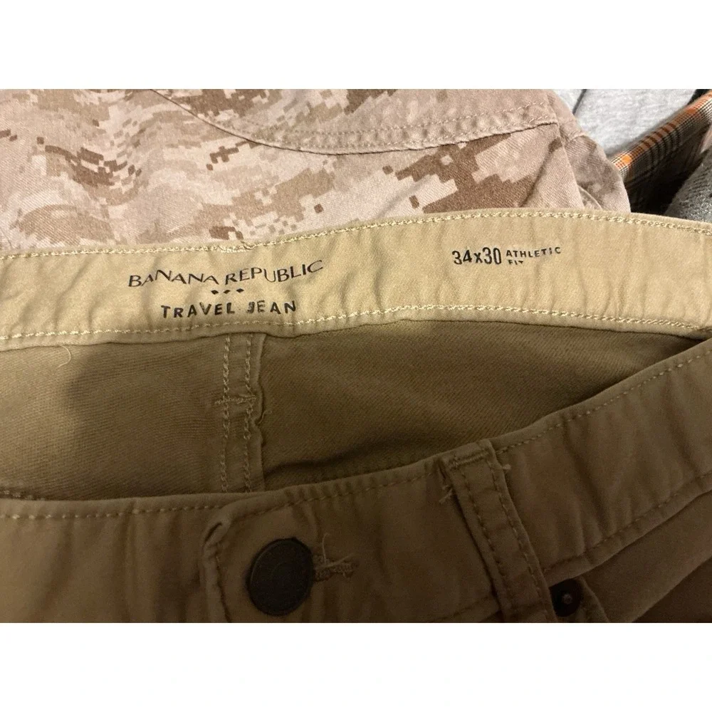 Banana Republic Travel Jean Khaki Tan Straight Leg 34x30 Athletic Fit